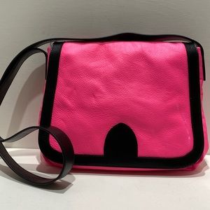 LALUCCA Hot Pink Leather Messenger Bag